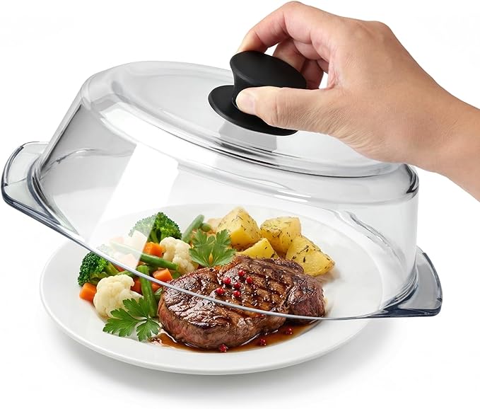 [Upgrade] FikaNook Glass Microwave Splatter Cover for Food with Silicone Handle & Ceramic Screw, 100% Food Grade, BPA Free, Dishwasher Safe