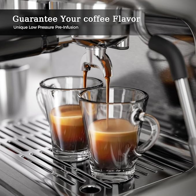 Kismile Espresso Machine with Grinder, 20 Bar Expresso Coffee Machines with Milk Frother, 58mm Expresso Machines for Home, Perfect for Cappuccino & Latte, Silver