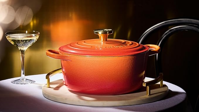 Le Creuset Enameled Cast Iron Signature Round Dutch Oven, 7.25 qt., Flamme Doree with Crucible Knob