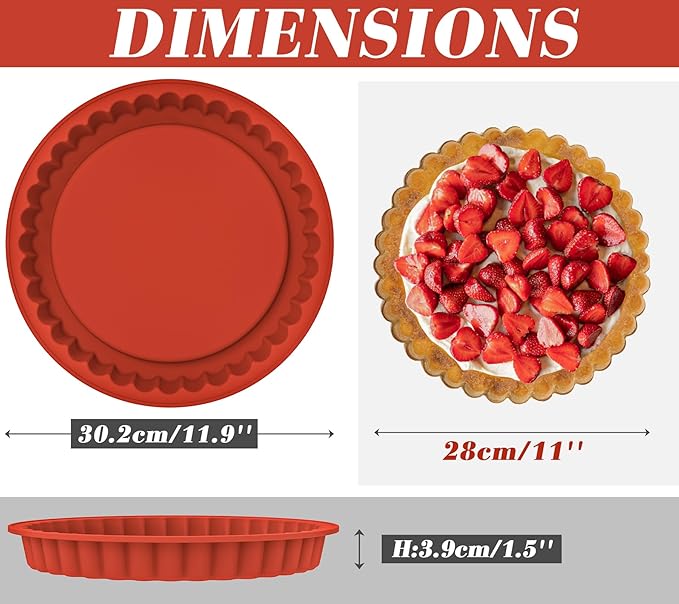 Webake 11-Inch Silicone Flan Tart Pan, Nonstick Large Maryann Cake Pan Torte Pan, BPA-Free