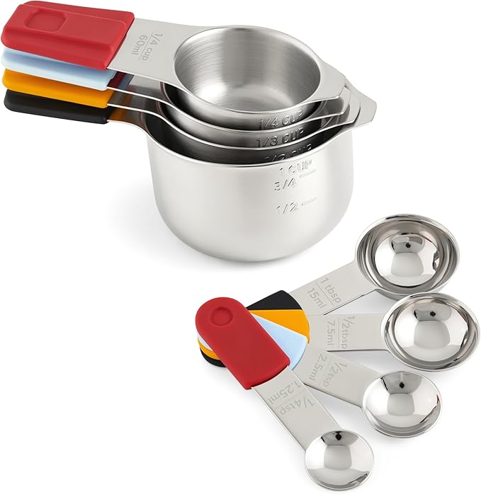 Deiss LUX Stainless Steel Measuring Cups and Spoons Set and Deiss PRO 3 Piece Silicone Measuring Cup Set