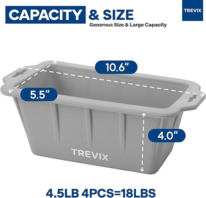 Trevix Ice Block Mold for Ice Bath (4 PCS) - Makes 18 LBS Large Ice Cube Molds, Reusable Ice Cube Tray, Large Silicone Ice Molds (Gray, 4pcs(18lbs))