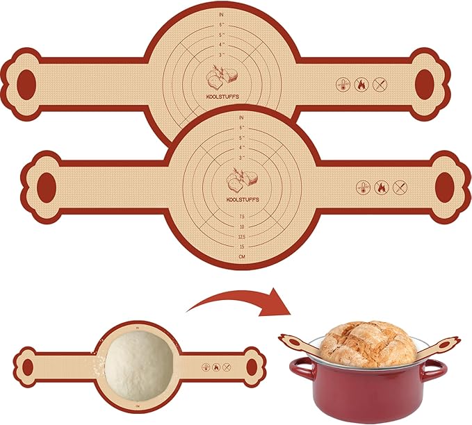 Koolstuffs Silicone Sourdough Bread Sling Mat for Dutch Oven, 2 Pack Non-Stick & Easy Clean Reusable sourdough mat, Easy and Stable to Transfer Sourdough Bread, Round