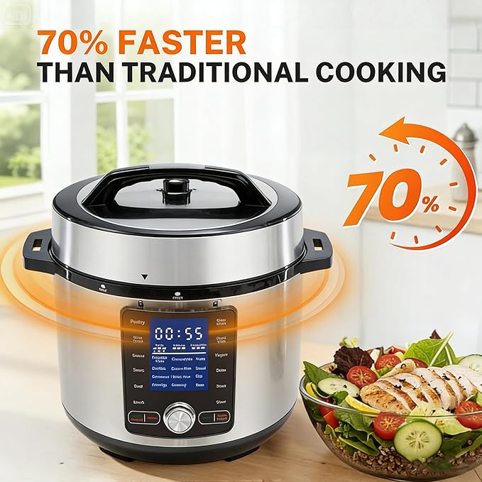 Simple Deluxe 6.34Qt 24-in-1 Electric Multi Cooker, Stainless Steel Pressure Cooker with Non-Stick Pot, Ideal for Slow Cook, Steam, Rice, Bake, Porridge, Meat & Poultry, Dishwasher Safe, Silver