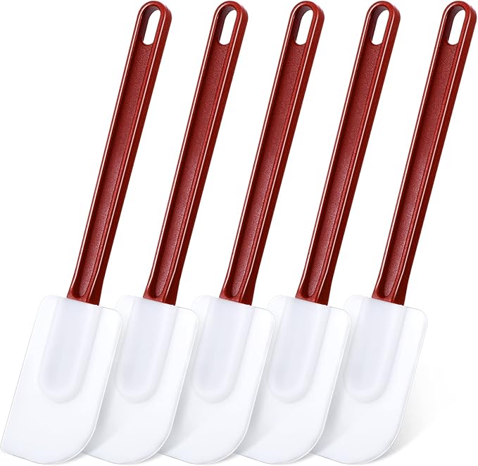 Meekoo 5 Pieces 14 Inch Rubber Spatula, 500°F High Heat Resistant Silicone Spatula Commercial Food Grade for Kitchen Cooking Baking Dishwasher Safe(Brown Red)