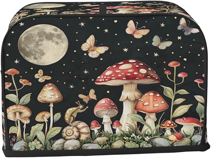 Mushroom Moon Butterfly Toaster Cover 4 Slice Dust and Fingerprint Protection Toaster Bread Maker Covers Washable Kitchen Small Appliance Covers for Kitchen Accessories Decor Bakeware Women Gift