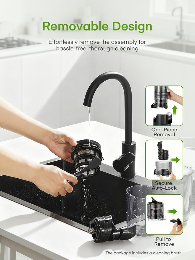 Juilist Cold Press Juicer, High Yield, Quiet Masticating Slow Juicer, Nutrient Preservation, Easy to Clean, Space Saving, Whole Fruit Vegetable Juicer for Home Use, BPA Free (Black)