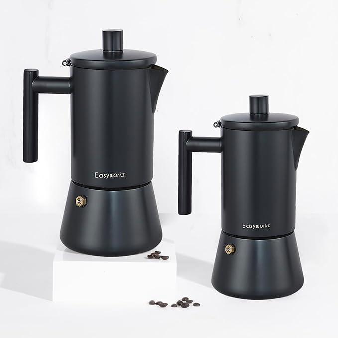Easyworkz Diego Stovetop Espresso Maker Stainless Steel Italian Coffee Machine Maker 12Cup 17.5 oz Moka Pot Induction Espresso Pot - Matte Black