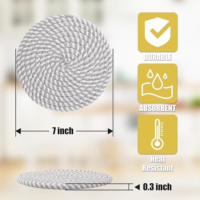 Trivets for Hot Dishes, Hot Pads for Kitchen, 7'' Trivets for Hot Pots and Pans, Pot Holders for Kitchen, Pot Holders Heat Resistant 4-Pcs, Kitchen Essentials for New Home