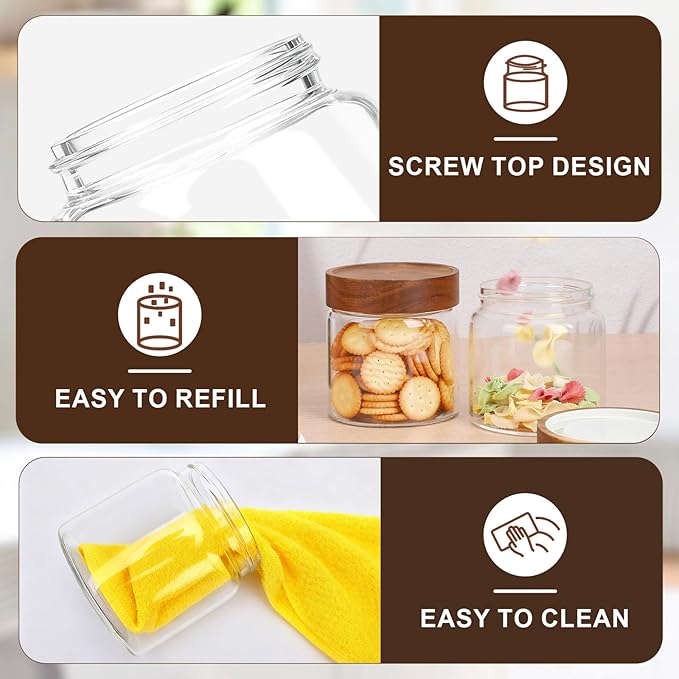 19oz Glass Jar with Wood Lid, 4 Pack Coffee Jars with Airtight Screw Lids, Wide Mouth Pantry Storage Canister for Sugar, Tea, Beans, Snacks, Overnight Oats - 3.9 x 3.9 inch Spice Bottle