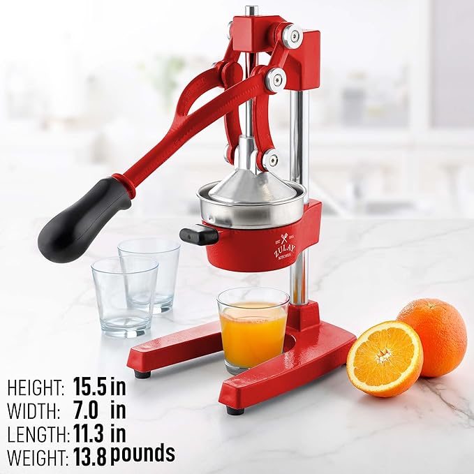 Zulay Kitchen Cast Iron Juicer - Heavy Duty Manual Juicer with Detachable Strainers for Easy Cleaning, Orange Juice Press for Citrus Fruits, Perfect for Bartenders, Juice Lovers & Health Enthusiasts