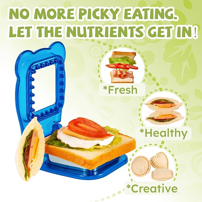 LEPCY Uncrustables Sandwich Maker Sealer Cutter, Crustless Sandwich Cutter, PB&J Uncrustable Maker - Translucent Blue, Square Shape