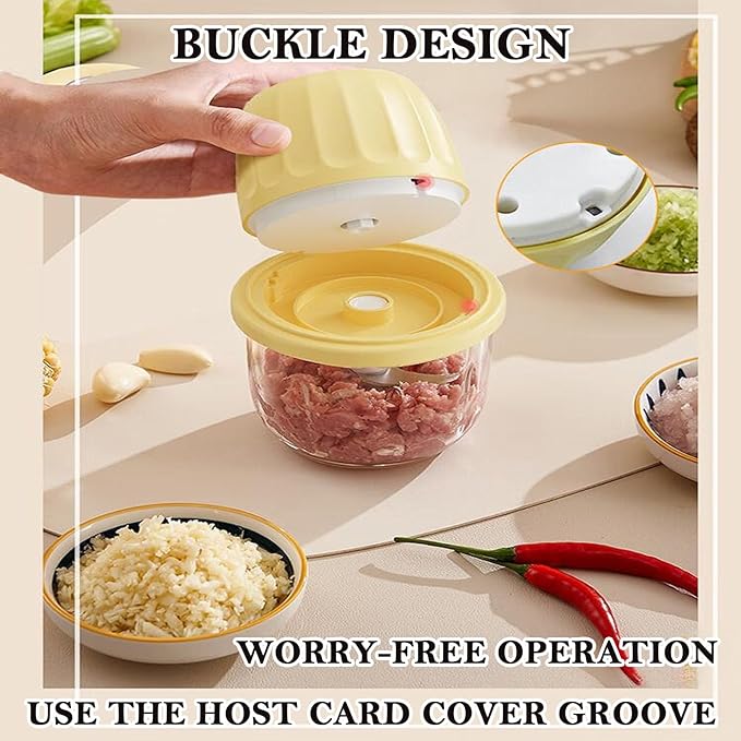 Food Processor Electric, Cordless Mini Food Chopper, 350ML High-Capacity Glass Blender,Type-C Rechargeable, for Garlic, Ginger, Chilli, Onion, Vegetable, Fruit Salad