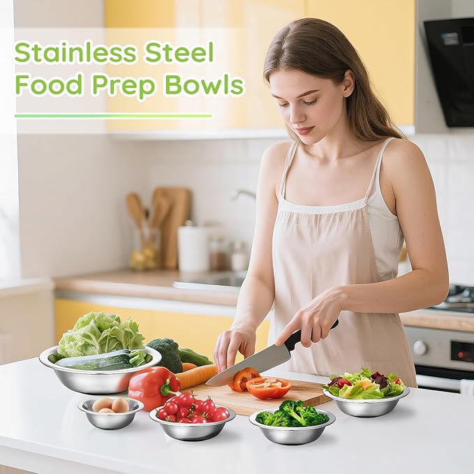 304(18/8) Stainless Steel Mixing Bowls for Kitchen, 8 Pack 8.7" 34.88 fl.oz Metal Mixing Bowls Set Stackable for Baking Serving Cooking Food Prep Storage Dishwasher Safe Lightweight