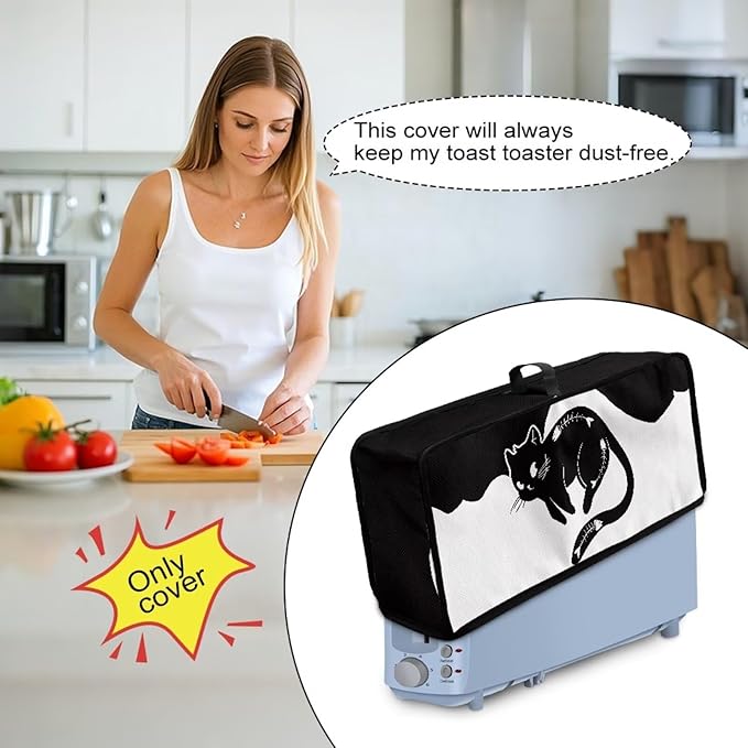 Thin Toaster Cover 2 Slice Washable Toaster Cover 2 Slice Machine Anti Fingerprint Protection for Small Appliances, Easy to Fold and Store, Black Cat Painting