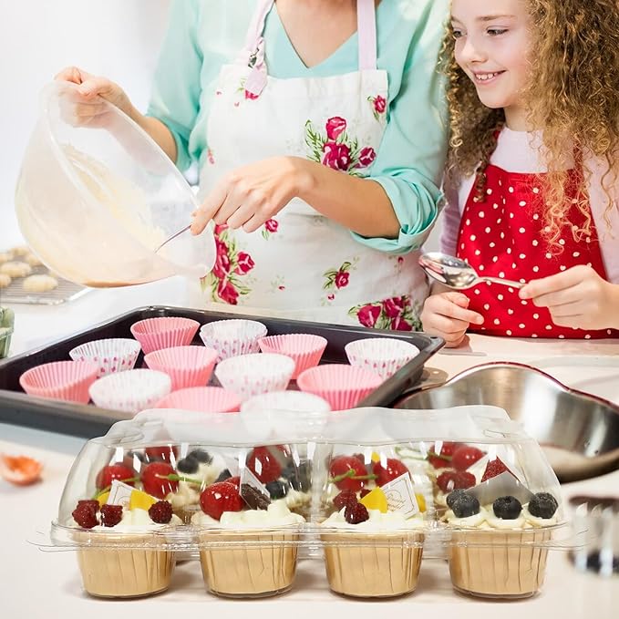 WIKDAY 12 Count x 25 Sets Plastic Cupcake Containers, Durable and BPA-Free Cupcake Holder with Lid for Easy Transport Storage, Stackable Clear Cupcake Carriers, Reusable Dessert Boxes
