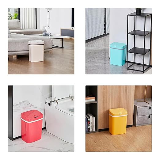 Touchless Motion Sensor Trash Can with Sealing Lid Automatic Soft Close Silent Bathroom Kitchen Office Waste Bin Narrow Rectangular ABS Hands Free Smart Home Garbage Container (Rose)