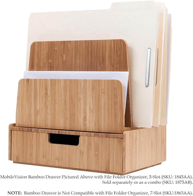 Mobilevision Bamboo Drawer, Stackable Storage Solution for office products pens, pencils, scissors, notepads, business cards and more