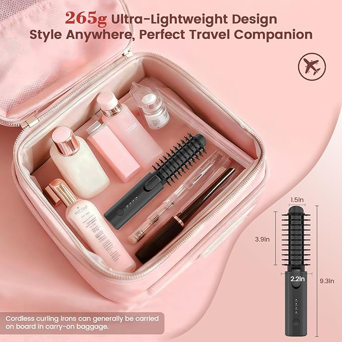 Youbella Cordless Hair Curling Iron Brush, Portable Travel Hair Curler, Mini 1.5″ Heated Round Brush, 3-in-1 USB Rechargeable Straightening Wand for Styling & Smoothing, 200 Million Ionic Care, Black