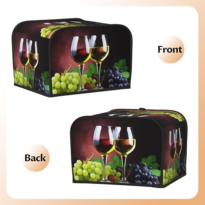 Grapes Red Wine Covers for Toasters 4 Slice,Cute Funny Bread Machine Cover with Handle,Washable Stain Resistant Kitchen Small Appliance Cover Dining Decor