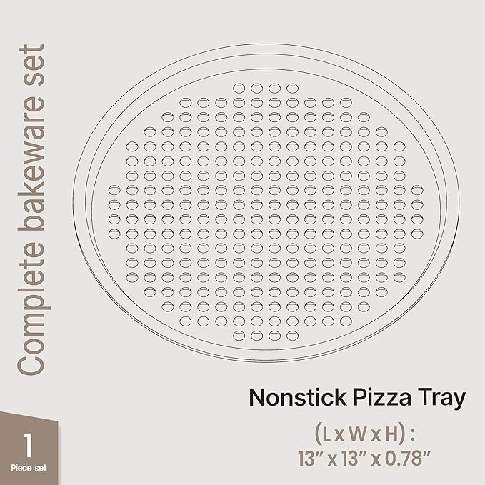 Bakken Pizza Baking Pan - Round Perforated Carbon Steel Pan with Non-Stick Marble Coating, Oversized Silicone Handle, Dishwasher Safe, High-Temperature Resistant, Durable & Easy Cleanup Gray, 2 Pack