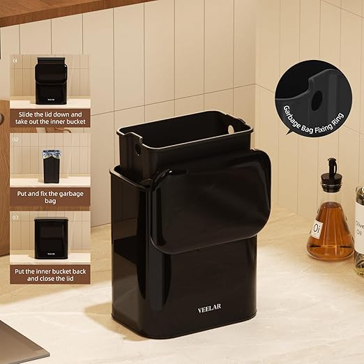 Space Saving Hanging Small Trash Can for Kitchen Cabinet, Bathroom or Office (Coffee, 2.1 Gallon (8L))