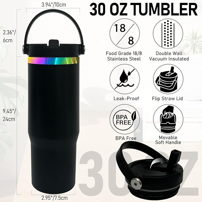 30 oz Tumbler Bulk with Handle and Straw, Vacuum Insulated Tumblers with Flip Straw and Top Handle, Leakproof Powder Coated Tumbler, Stainless Steel Travel Mug for Coffee Water (Black, 4 Pack)