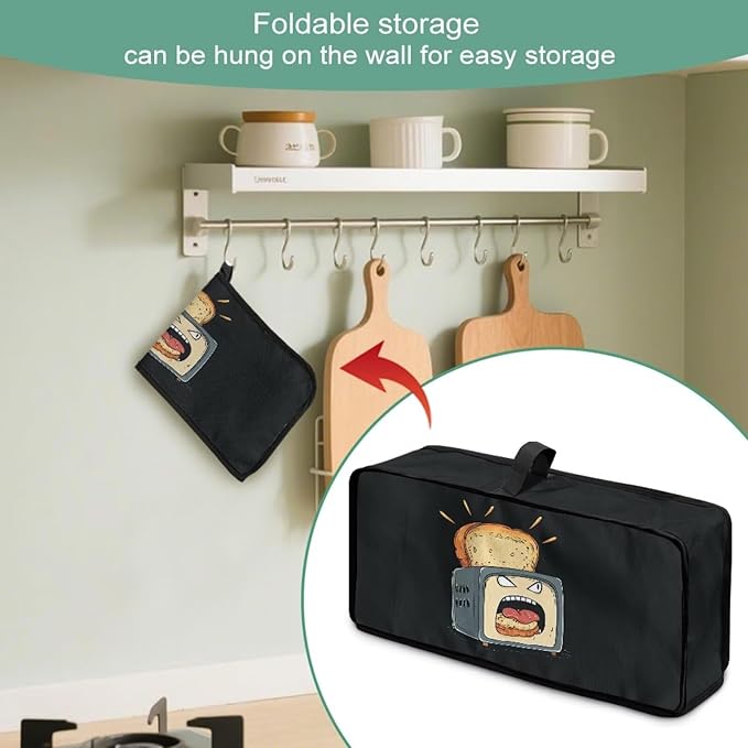 Slim Toaster 2 Slice Compact Thin Cover for 2 Slice Slim Toaster Funny Bread Print Dust Covers for Kitchen Appliances, Easy to Fold and Carry Water-Resistant