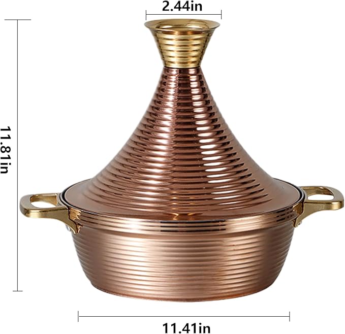 Moroccan Tagine Cooking Pot: 304 Stainless Steel Tagine Pot with 2 Handles,Large Slow Cooker Casserole with Cone-Shaped Lid, Non Stick Moroccan Pots for Cooking,29cm (Gold)