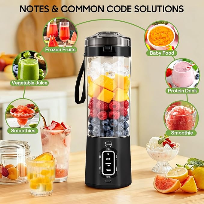 MIAOKE 2026 Upgrade 700 ML Portable Smoothie Blender, Rechargeable Personal Blende, Contains both Automatic and Pulse Functions, with Travel Cup and Lid, 6 Sharp Blades, Mixer Blender Machine Black