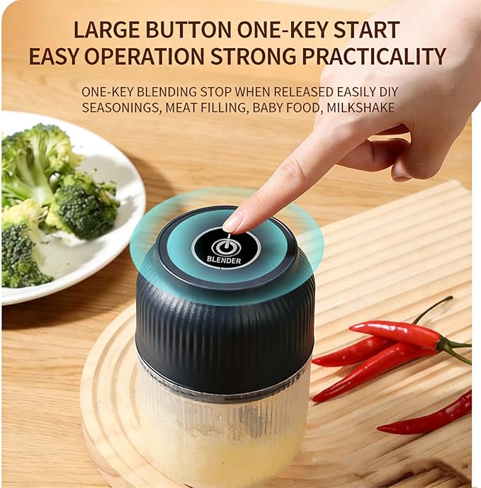 Electric Garlic Chopper, Mini Portable Veggie Cutter, Veggie Chopper with Container and Lid, Rechargeable Cordless Food Chopper for Garlic, Onion, Chili, Fruits Vegetables (Blue)