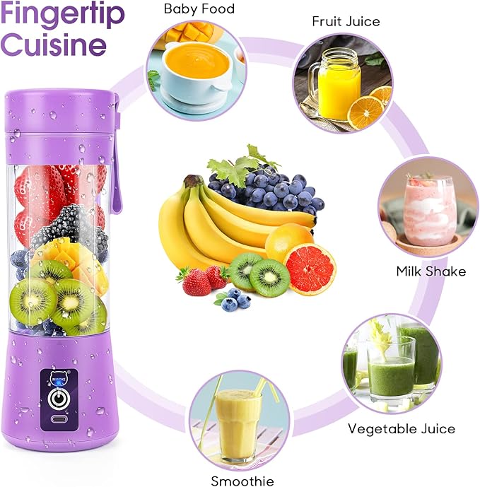 MIAOKE Portable Blender, Personal Mini Juice, USB Rchargeable Juicer Cup with Six Blades in 3D, Smoothie Blender Home/Office/Outdoors