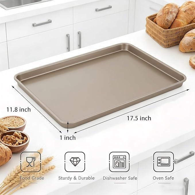 Nicunom Set of 2 Sheet Cake Pan, 11.8" x 17.5" Cookie Sheet, Nonstick Baking Sheet Pans Bakeware Toaster Oven Baking Trays Set, Perfect Cookie Sheet for Baking and Roasting, Commercial Or Home Use