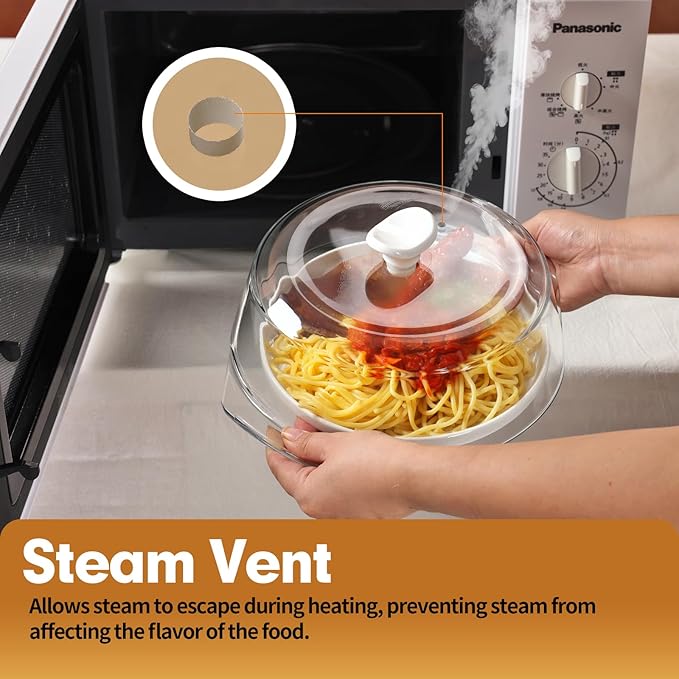 Plastic-free, ACEPRUT New Upgrade Glass Microwave Splatter Cover for Food with Ceramic Handle & Screw, 100% Food Grade, BPA Free, Dishwasher Safe