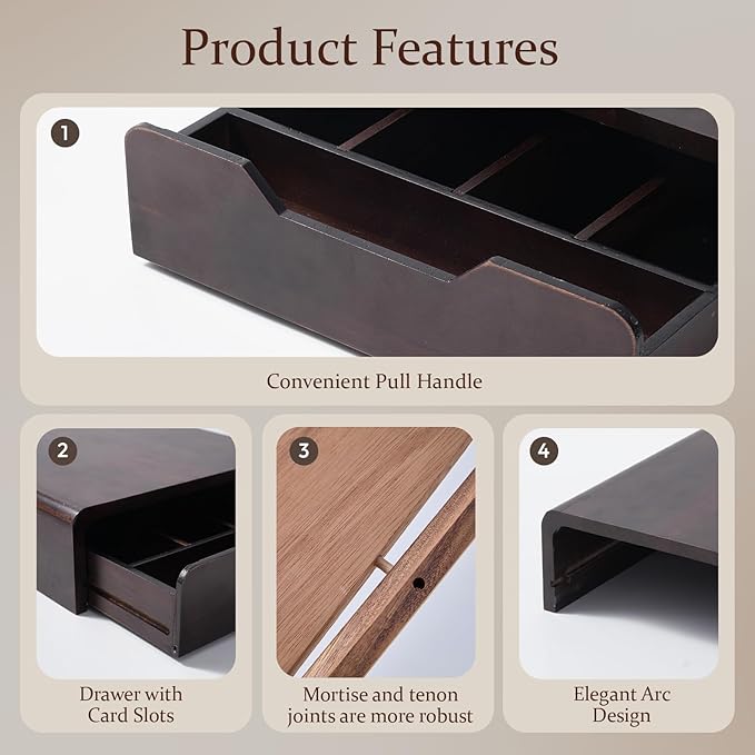 Solid Acacia Wood Coffee Pod Organizer with Walnut Finish, 35-Capacity Coffee Drawer with Removable Dividers, Child-Safe Rounded Edges for Countertop
