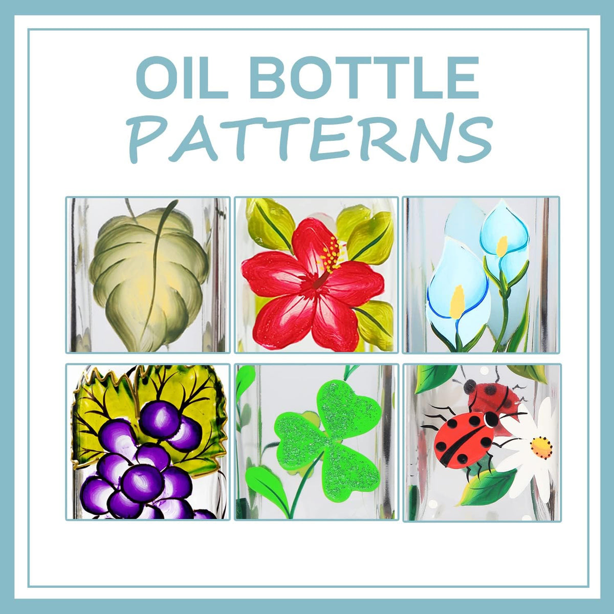 17oz Hand Painted Glass Olive Oil Bottle - 500ml Green Oil & Vinegar Cruet with Pourers - Olive Oil Carafe Decanter for Kitchen (Morning glory)
