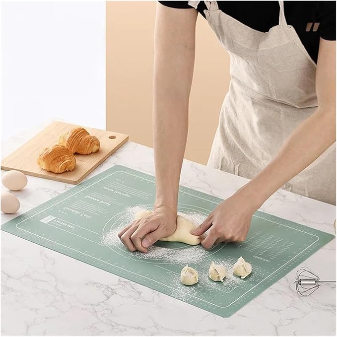 Silicone Measuring Kneading Pad Set Household Rolling Pin Dough Large Thick Non-slip Non-stick Bottom Baking Tool(Kneading pad green)
