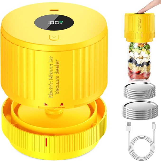 LOVE MOMENT Electric Mason Jar Vacuum Sealer Kit Black & Yellow