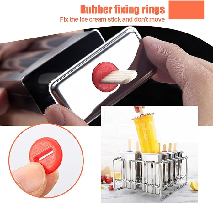 Stainless Steel Popsicle Molds, Set of 6 Ice Cream Maker, Ice Pop Molds With Holder, Metal Reusable Homemade Popsicle Molds with Sticks and Bags (Flat Head, with Slot)