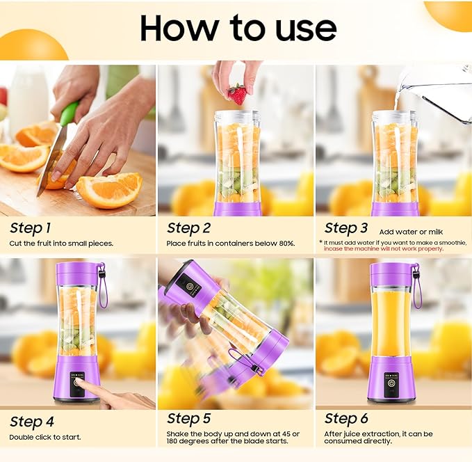 Portable Blender for Smoothies & Shakes - Cordless Personal Size Mini Blender with BAP Free Juice Cup, USB Rechargeable Suit for Sports/Picnic, Mother's Day