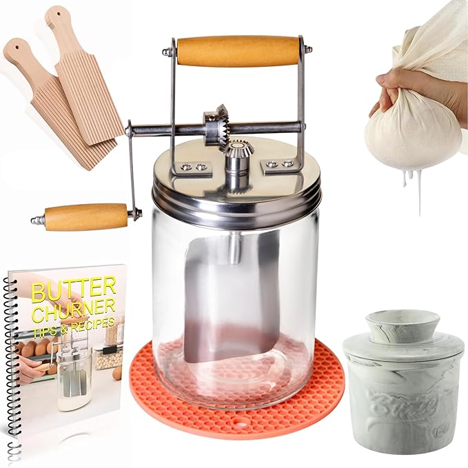 Dazey Butter Churn - Hand Crank Butter Churner- Manual Butter Maker- Beech Wood BUTTER PADDLES INCLUDED. Create Delicious Homemade Butter With Your Own Hand Crank Dazey Butter Churner (Turn N Churn)