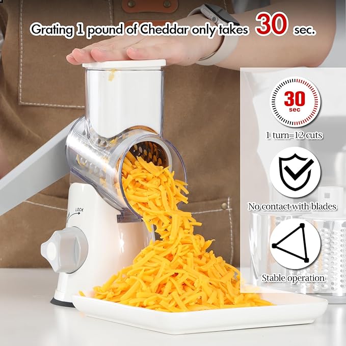Ourokhome 10 in 1 Mandolin Slicer with Handheld Spiralizer, Multifunctional Vegetable Shredder Vegetable Chopper Onion Cutter with Container, Rotary Cheese Grater Hand Crank, Kitchen Shredder