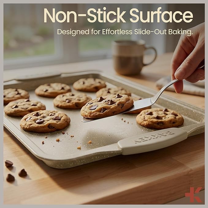 BAKKENMASTER Deluxe 8-Piece Carbon Steel Bakeware Set - Nonstick White Marble Coating, Silicone Handles - Professional Quality Kitchen Oven Baking Pans