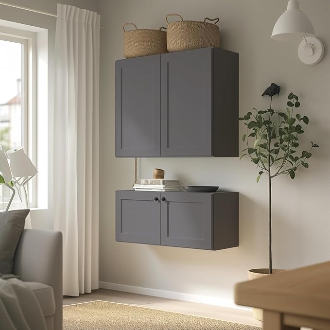 Wall-Mounted Cabinet – Solid Wood Shaker Style Medicine Cabinet with Adjustable Shelves & Soft-Close Doors for Bathroom, Kitchen, and Office Storage (Pebble Gray, 42" W x 12" D x 30" H)
