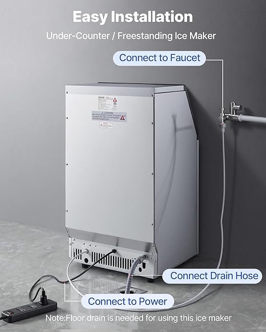 VEVOR Commercial Ice Maker Machine, 130 lbs/24h with 26 lbs Storage Capacity, Moon-Shaped Ice，Built-in/Freestanding/Under Counter, Ice Maker with LED Display & Self-Cleaning, for Home Bar Restaurant
