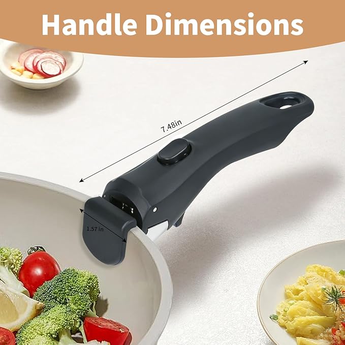 Removable Handle Black, Detachable Handle for Pots and Pans, Universal Cookware Handles, Compatible with Thin Edge Cookware, 2 Pack