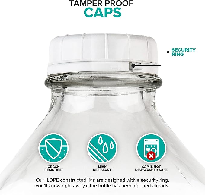 Stock Your Home Half Gallon Glass Milk Bottle with Lid (3 Pack) 64 Oz Jugs and 6 White Caps, Reusable Food Grade Milk Container for Refrigerator, Bottles for Juice, Oat or Plant Milks, Water, Honey