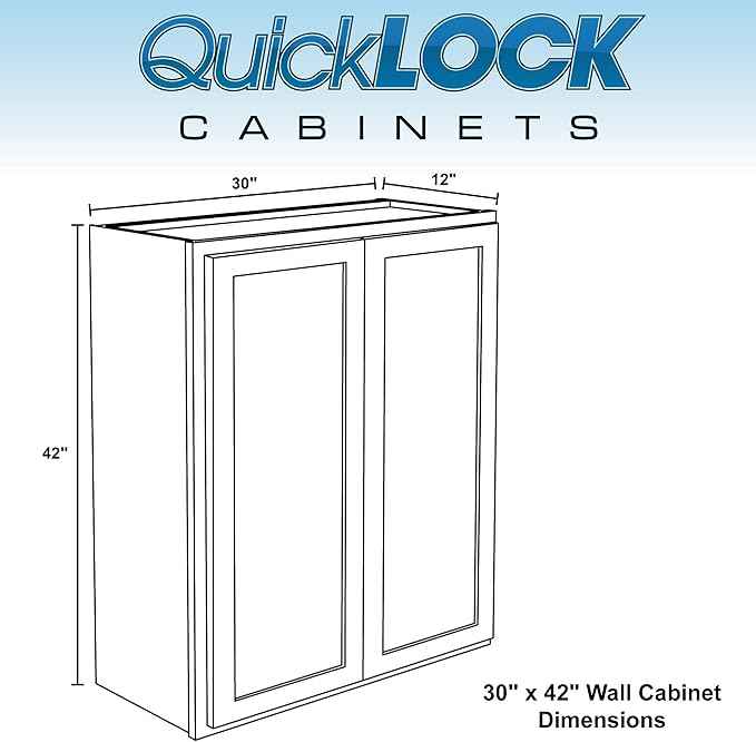 Quicklock RTA (Ready-to-Assemble) 42" Tall Wall Kitchen Cabinets - Shaker Style | 100% Hardwood | Made in America | Soft Close Hardware (Raw Maple, 12" D x 30" W x 42" H)