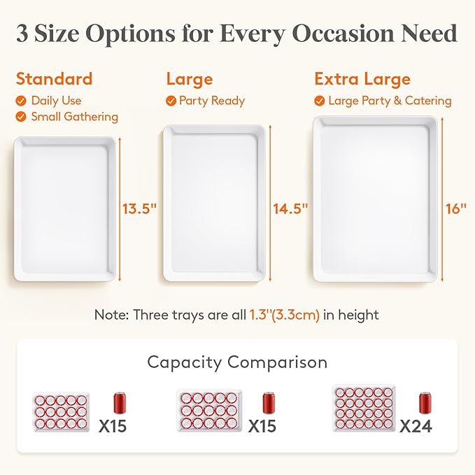 Lifewit Serving Tray for Party Supplies, Reusable Serving Platter for Catering, Snack, Fruit, Charcuterie, Appetizer, Plastic Food Trays, Hosting Essentials, BPA Free, 6 Pcs, Extra Large(16" x 12")