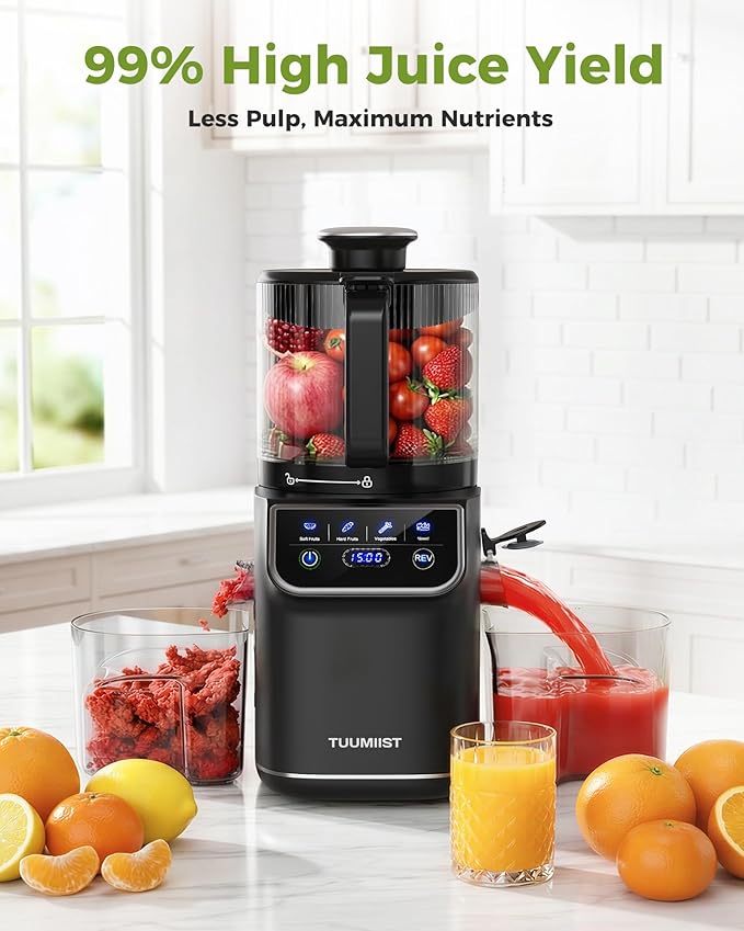 TUUMIIST 3-in-1 Cold Press Juicer Machine, Smart Touch Masticating Juicers for Whole Fruit & Vegetable, 6.5" Wide Chute Slow Juicer for Nut Milk & Sorbet, High Yield, 100oz Large Capacity, Easy Clean